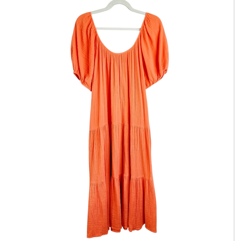 LILLY PULITZER Zemini Crinkle Cotton Gauze Tiered Puff Sleeve Maxi Coverup Dress - Picture 4 of 9